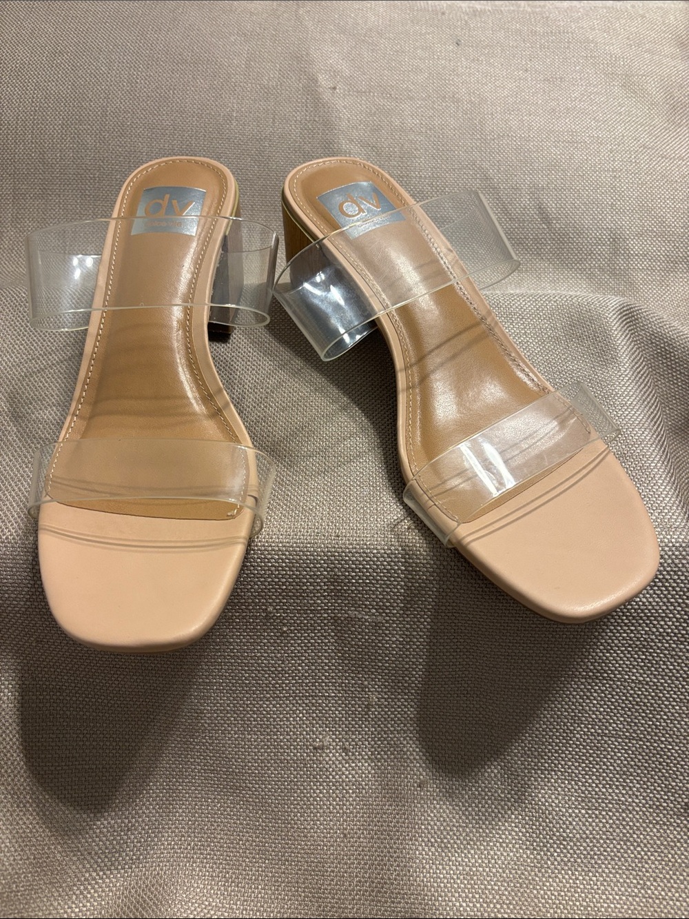 DV by Dolce Vita Nude Clear Strap Block Heel Sandals